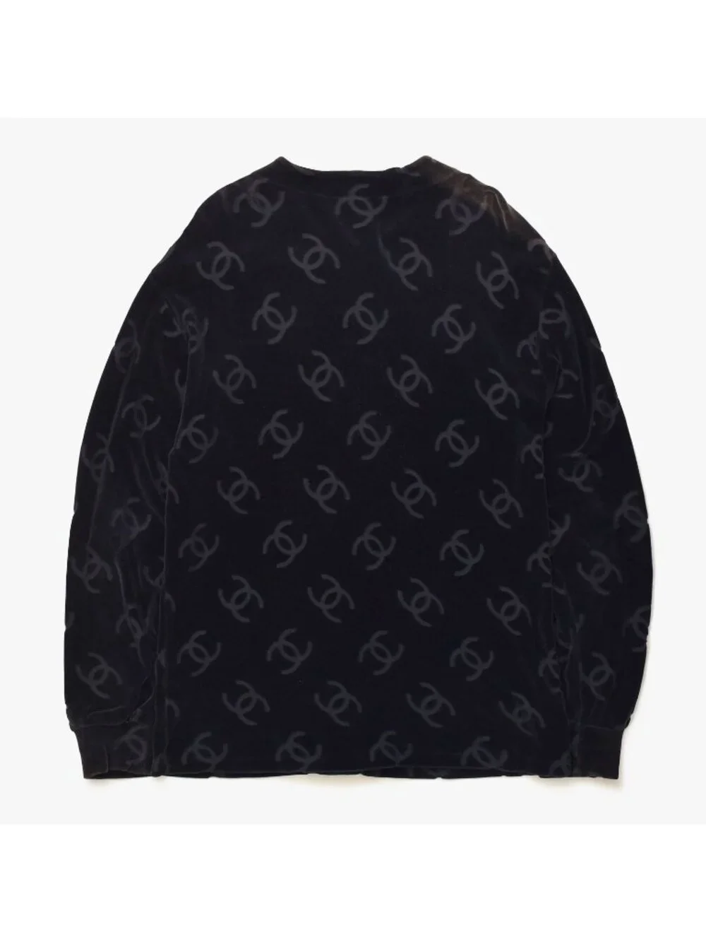 Chanel Jacket Cardigan Vintage CC Logo Coco Buttons Velour Black Silver 40